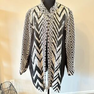CJ Banks Black & White Chevron-Print Women's Blazer Jacket